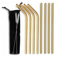 Metal gold straws 8 pcs + brushes
