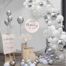 Balony w kształcie girlandy biało-srebrne + srebrne konfetti 100 szt