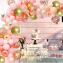 Girlande aus rosa-goldenen Luftballons + Konfetti und Schmetterlingen, 107 Stück