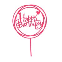 Engraving - circle Happy Birthday pink acrylic