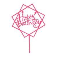 Tłoczenie - kwadrat Happy Birthday różowy akryl