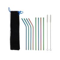 Colored metal straws 8 pcs + brushes