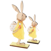 Wooden hare with yellow egg 2 pcs