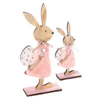 Wooden rabbit with pink egg 2 pcs