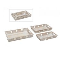 Wooden tray with hearts, set of 3 pcs