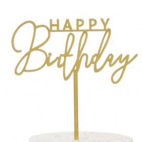 Zápich - Happy Birthday, zlatý akryl