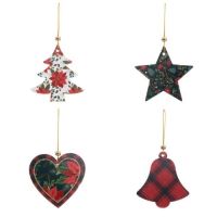 Christmas decorations wooden red-green 12 pcs