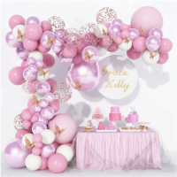 Girlande rosa Luftballons + Schmetterlinge