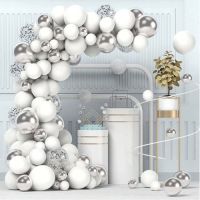Garland balloons white and silver + silver confetti 100 pcs