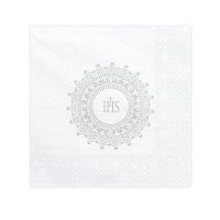 White napkins + silver inscription IHS 20 pcs