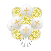 Balóny zlato-biele s krížikom 10 ks