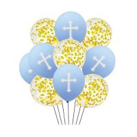 Goldblaue Luftballons mit Kreuz 10 Stk