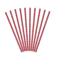 Red paper straws with white dots 10 pcs