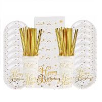Party set Happy Birthday white and gold
