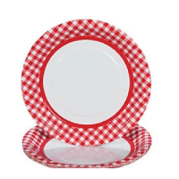 Plate white-red 8 pcs