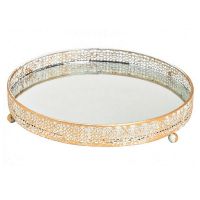 Mirror tray / white-gold metal 19 cm