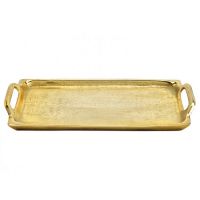 Golden metal tray with handles 26x2.5x14 cm