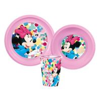 Pink Minnie set - 2x plate and cup, plastic