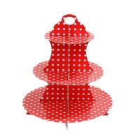 3-tier red muffin stand with dots