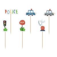 Znaczek - policja, samochody, sygnalizacja świetlna 6 szt