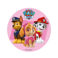 Wafer Paw Patrol - Chase, Skye, Marshall with a pink background