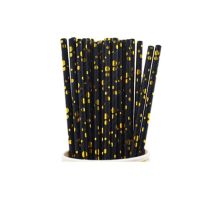 Straws black with gold circles 10 pcs