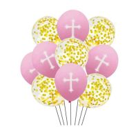 Gold-pink balloons with a cross 10 pcs