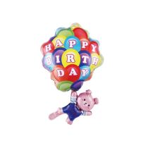 Teddy bear balloon with a large Happy Birthday balloon
