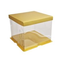 Krabička na tortu priesvitná zlatá 30 x 30 x 25 cm