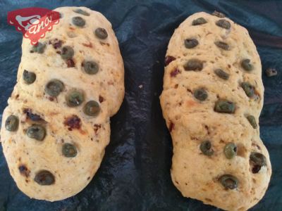 Gluten-free ciabatta with sun-dried tomatoes and olives