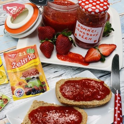 Homemade strawberry jam with pieces of strawberries