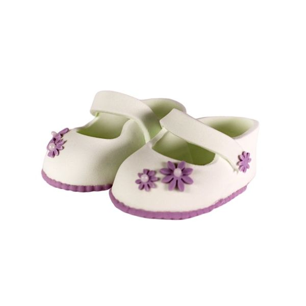 Topánočky biele s fialovou kvetinou