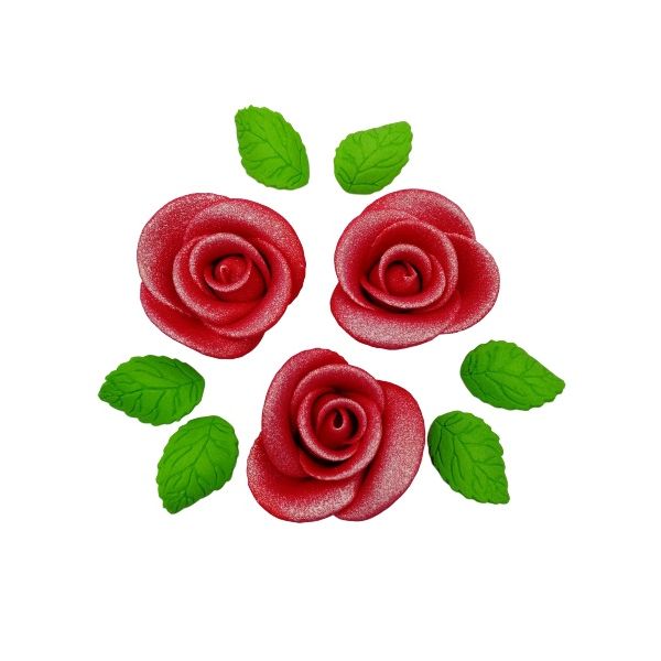 Ruža veľká postriebrená zostava červená 9 ks