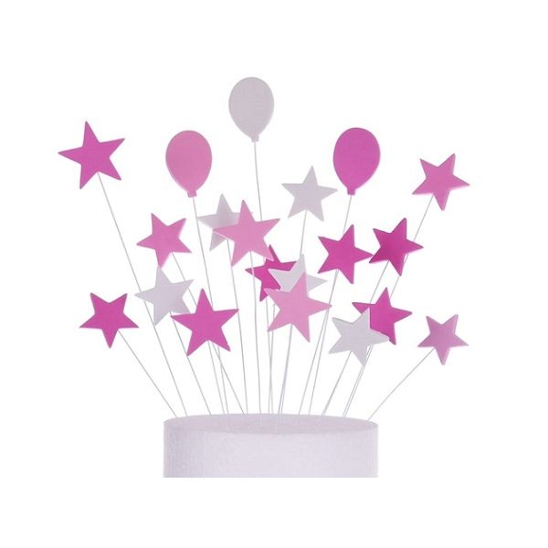 Embossing - a set of balloons, stars, pink