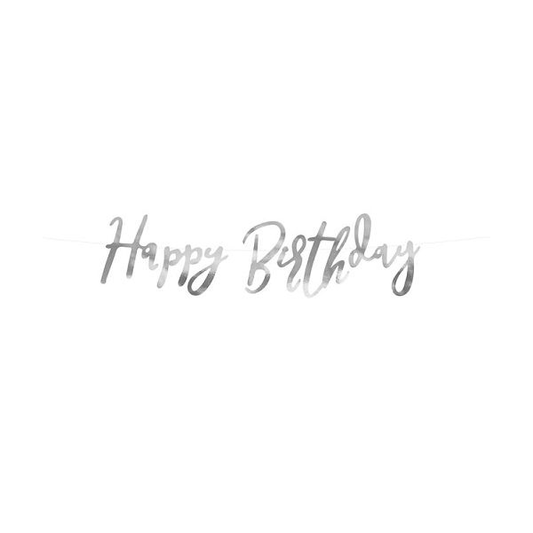 Girlande mit der Aufschrift „Happy Birthday“ in Silber
