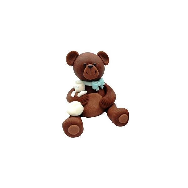 A brown teddy bear with a blue bunny