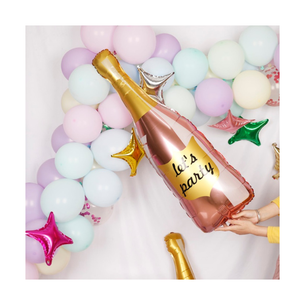 Balón fľaša šampanského ružová 37x90 cm
