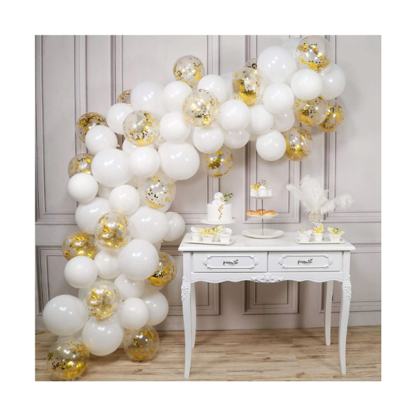 Balony girlandowe białe + złote konfetti 110 szt