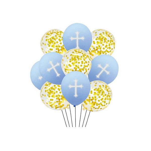 Goldblaue Luftballons mit Kreuz 10 Stk
