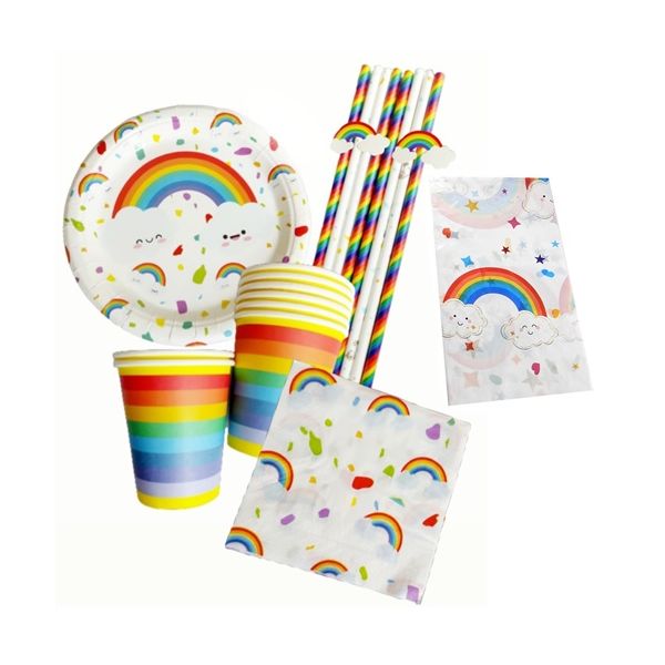 Unicorn party set - plates, glasses, napkins, straws 8 pcs