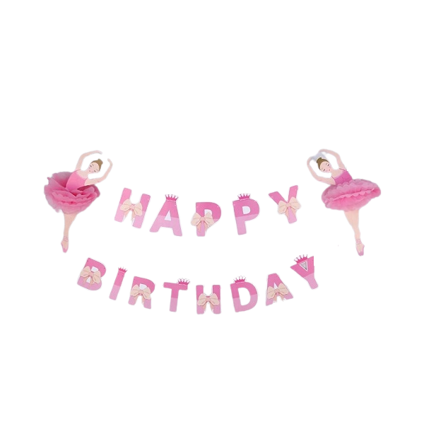 Girlanda ružová s baletkou Happy Birthday 3D XXL