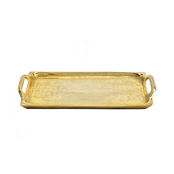 Golden metal tray with handles 26x2.5x14 cm