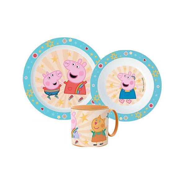 Peppa Pig készlet - 2x tányér és csésze, műanyag