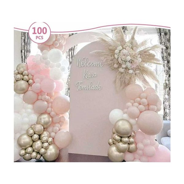 Balony w kształcie girlandy biało-złoto-różowe 100 szt