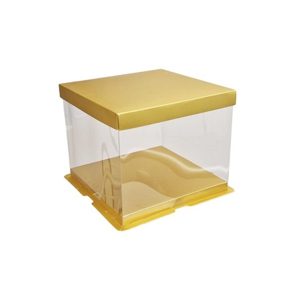 Krabička na tortu priesvitná zlatá 33,5 x 33,5 x 26 cm